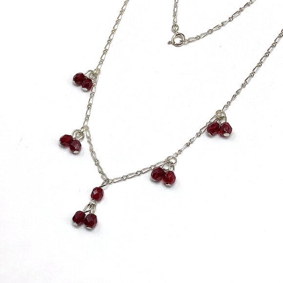 Foxy Deep Red Crystal Negligee Necklace Sterling Silver Beaded Choker Necklace - Picture 1 of 6